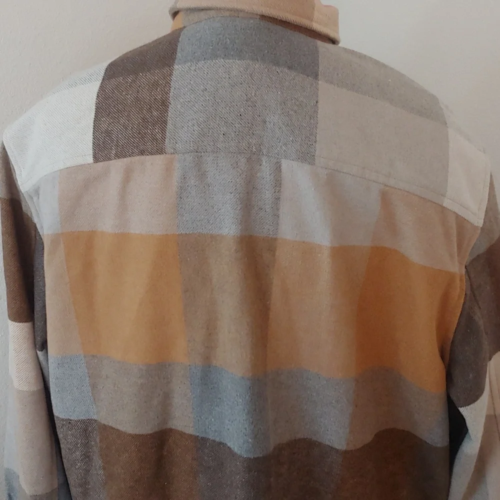 Men's Plaid Polyester Blend Button Shirt Brown, Tan, XL - Picture 6 of 15